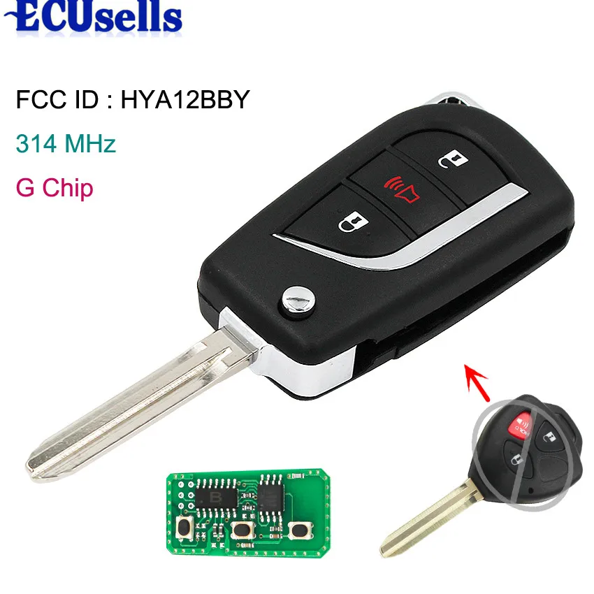 

Upgrated 3 Button Flip Remote Key Fob for Toyota 4-Runner RAV4 Yaris 314MHZ 2010-2015 G Chip FCC: HYQ12BBY B41TA B42TA