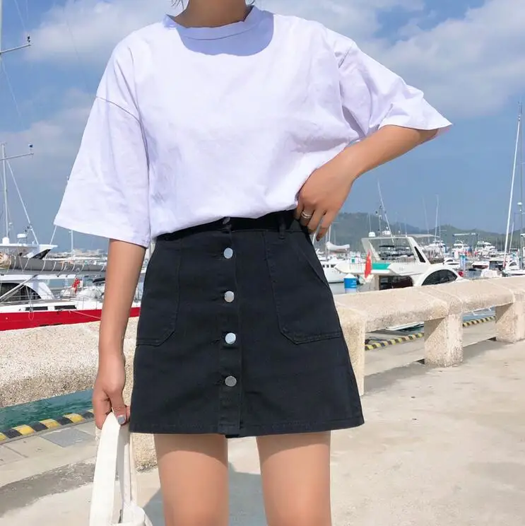 Denim Skirt High Waist A-line Mini Skirts Women 2019 Summer New Arrivals Single Button Pockets Blue Jean Skirt Style Saia Jeans Denim Skirt High Waist A-line Mini Skirts Women 2019 Summer New Arrivals Single Button Pockets Blue Jean Skirt Style Saia Jeans
