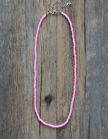 Простое Ожерелье из бисера, женское короткое ожерелье-чокер из бисера, ювелирные изделия 16 дюймов, колье, подарок - Окраска металла: Pink