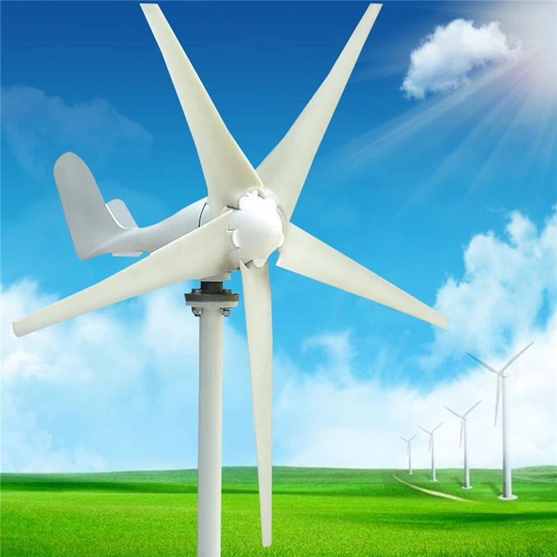 

S Type 5 Nylon Fiber Blade Wind Turbines White Horizontal Home Power Energy Generator Windmill For Sightseeing