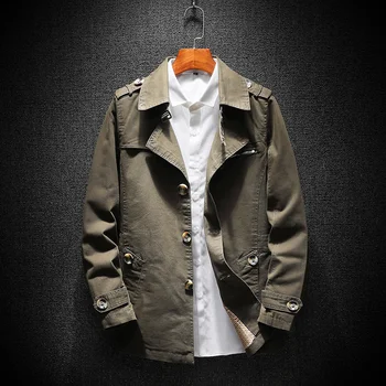 

2019 New Mens Casual Jacket black Autumn winter Fashion Cotton Long Jacket Coat Men Outwear brand Leisure Trench JK1306
