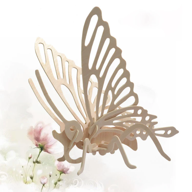 Wood 3D Puzzle DIY Building Blocks Wooden Butterfly Model Building Kits