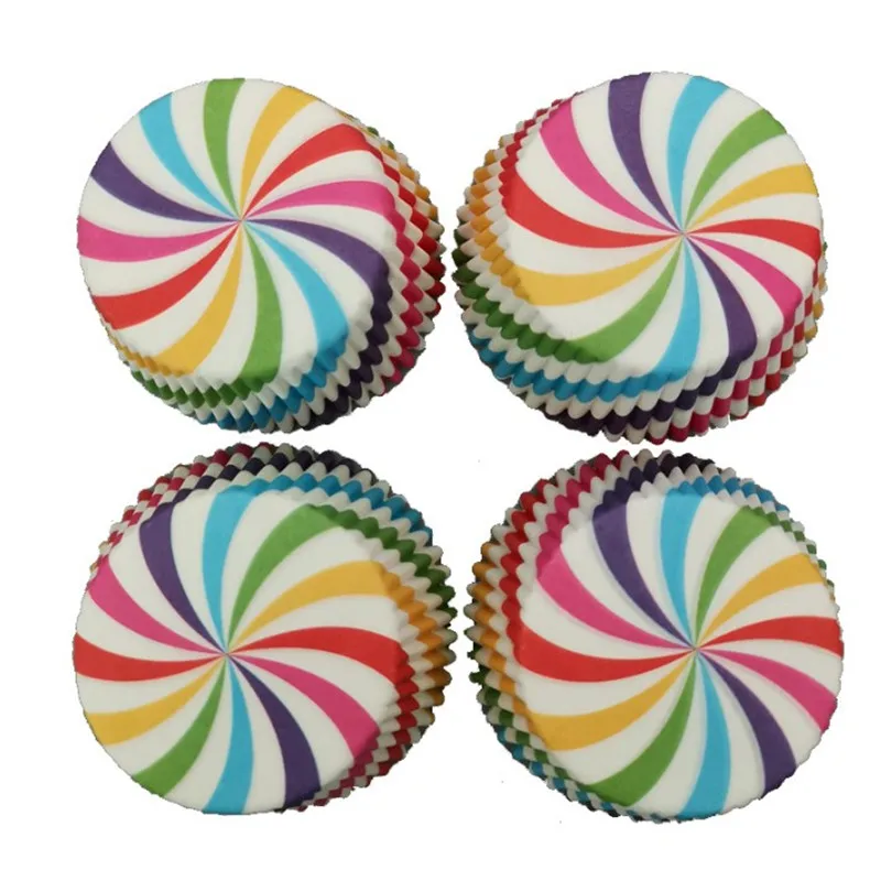 

100 pcs Colorful Rainbow Cooking Tools Grease-proof Paper Cup Cake Liners Baking Cup Muffin Kitchen Cupcake Cases Cake Mold