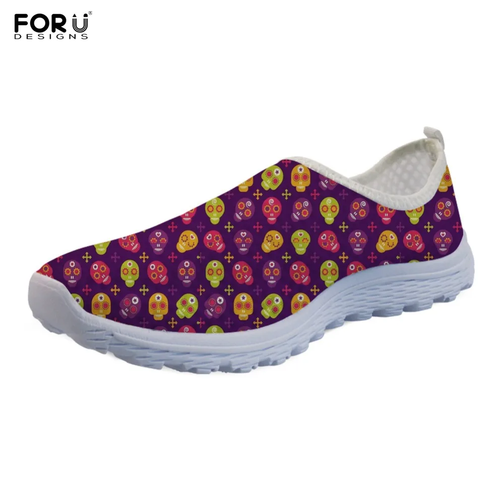 

FORUDESIGNS Women Sugar Skull Prints Sneakers Woman Summer Flats Breathable Mesh Shoes Teenage Girls Casual Beach Light Shoes