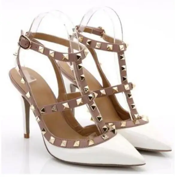 

V brand high heel sandal women sandals genuine leather wedding shoes 10cm thin heel patent leather high heel shoes 34-43 box