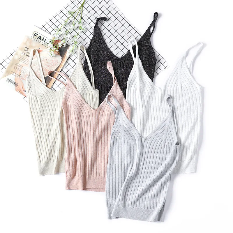 

Sexy Women V Neck Knitted Tank Tops Vest Strappy Sleeveless Vest Casual Tshirt Women Female Solid Fitness Sweater