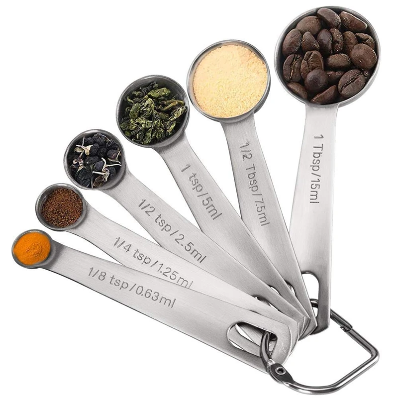 

TOP!-Measuring Spoons, Stainless Steel Measuring Spoons Cups Set, Small Tablespoon with Metric and US Measurements, Set of 6 f
