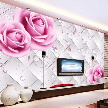 

Custom Wall Cloth Modern Simple Pink Rose Water Drop Photo Wallcloth Living Room TV Sofa Background Wallpaper Roll 3D Home Decor