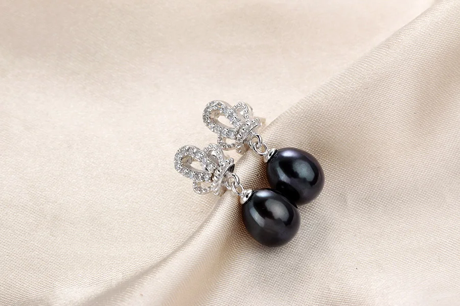 Fashion Crown AAA Zircon 8-9mm Natural Freshwater Pearl Wedding Drop Earrings For Women 4 Colors Silver 925 Real Pearl Jewelry -