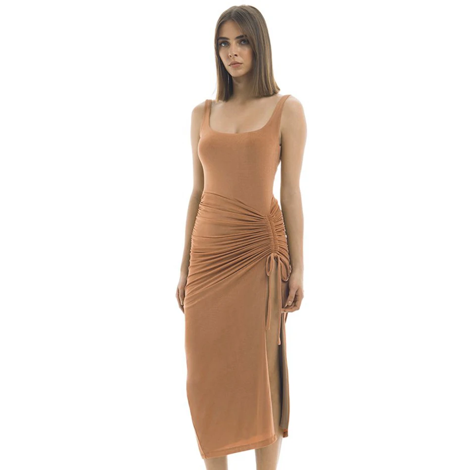 DressBird женское летнее облегающее Бандажное платье сексуальные платья с разрезом