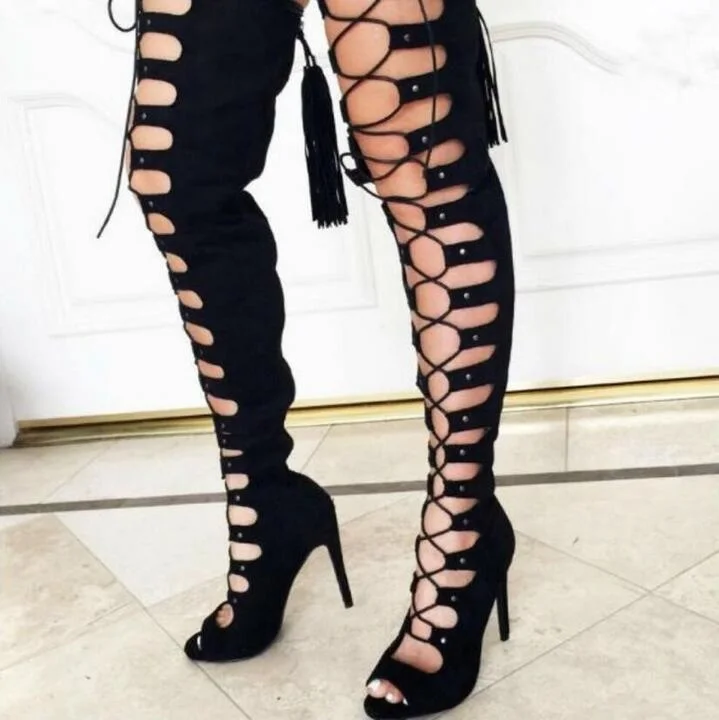 over the knee black suede boots with heel