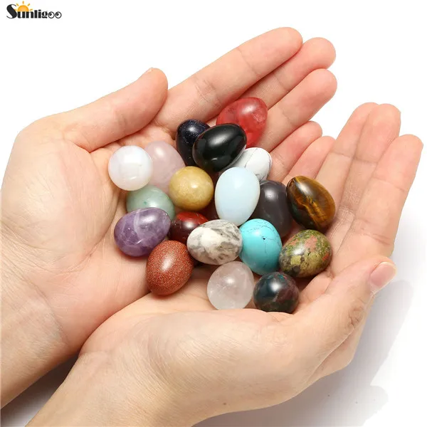 Sunligoo 20x гладкой мини яйцо натуральных камней исцеления балансировки комплект для коллекционеров Кристалл& рейки целители и практикующих йогу - Цвет: 1 Set Colorful