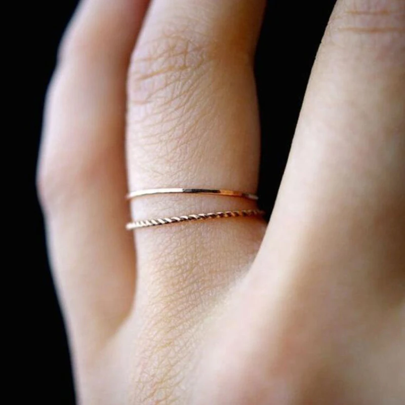 

Simple Metal Gold Color Twist Glossy 2-piece Ring Simple Joint Ring Japanese-Korea Style Fine Tail Ring For Women New Gift
