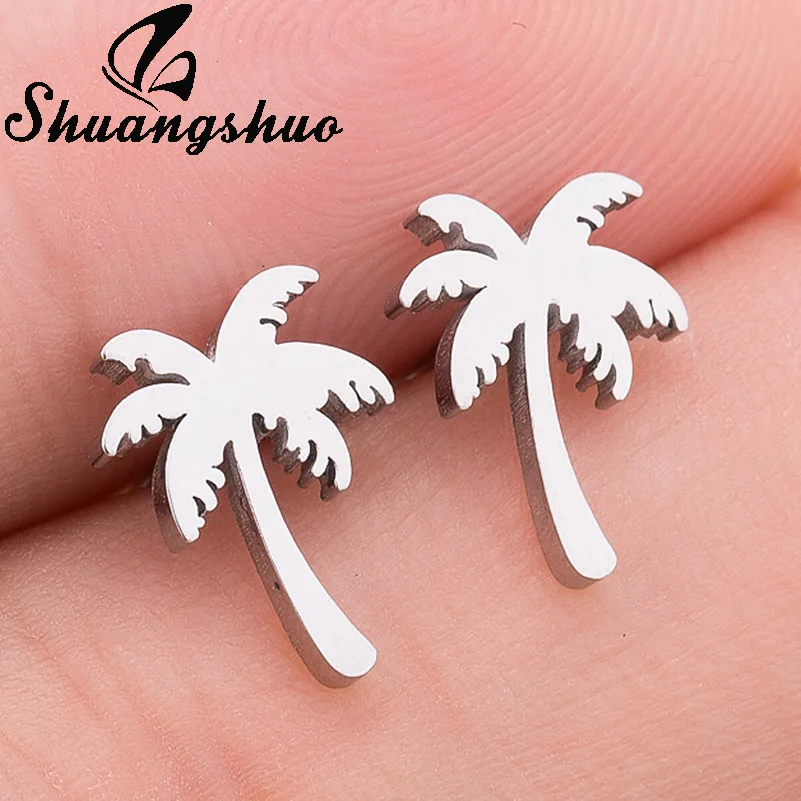 Tree Earrings GED075 Shuangshuo/серьги из нержавеющей стали с Микки для женщин; модные серьги-гвоздики с изображением кошки и Ежика; Аксессуары для девочек; aretes - Окраска металла: Tree Earrings GED075