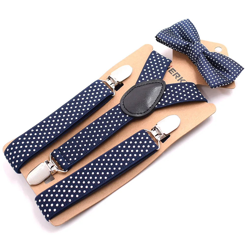Новые детские подтяжки, модные детские подтяжки с галстуком, экологичные подтяжки с застежками, Детские подтяжки с эластичным ремешком 2,5*65 см - Цвет: Navy Blue