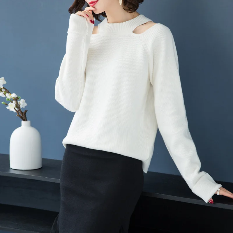 Solid off shoulder half turtleneck loose pullover sweater 2018 new long sleeve women autumn basic sweater shirts