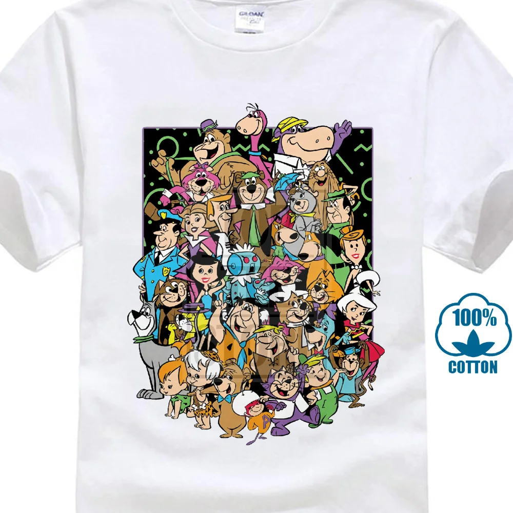 Забавная Мужская футболка женская футболка-Новинка Hanna Barbera Collage T Shirt - Цвет: Белый