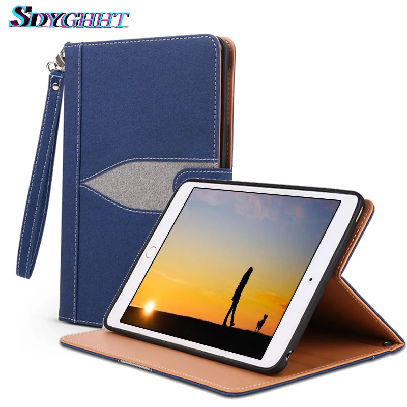 

For New iPad 2017 2018 9.7 For iPad Air2 Air1 inch High quality canvas PU Leather Smart Cover Folio Case Auto Wake Cover Case