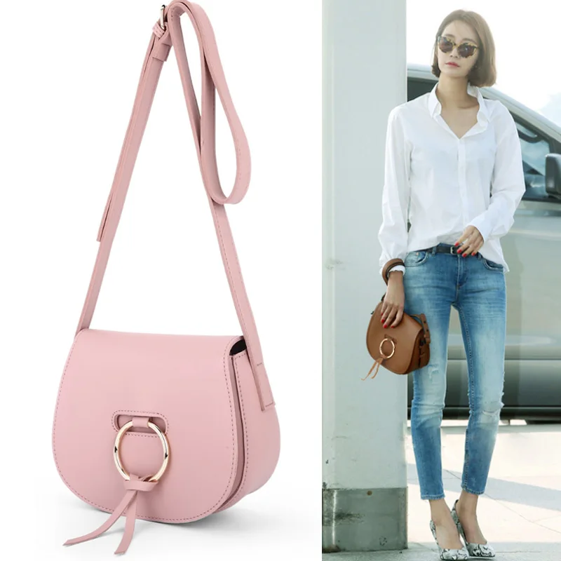 

Women Shoulder Bag Female Fashion Brand Designer Pure Color Circle Ring Totes Ladies Handbag PU Leather Crossbody Bag