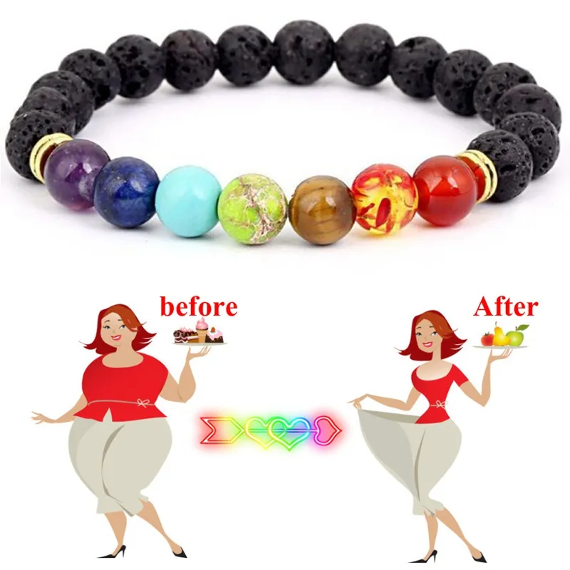 Vintage Lose Weight Chakra Bracelet For Women Black Lava Natural Stone