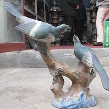 Bi002747 Китай Королевская семья pure Bronze перегородчатой лаки птица на ветке статуя