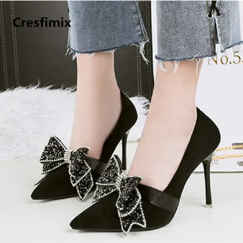 

women fashion sweet black bow tie high heel pumps mulheres saltos altos lady cool high heel shoes sexy wedding shoes e2643