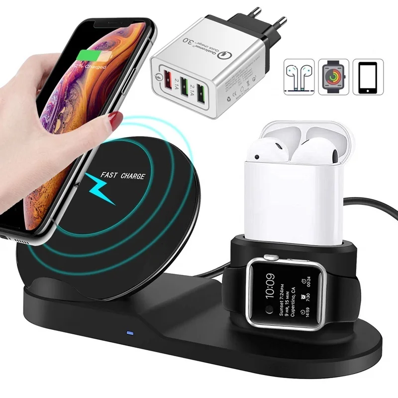 

New 10W Qi Wireless Charger Stand For Apple Airpods Watch 4 3 2 1 Fast Wireless Charging Dock Station For Iphone X 8 Xiaomi Mi 9