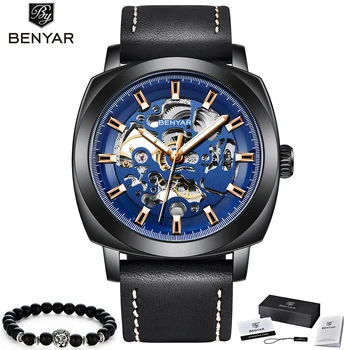 

BENYAR Top Brand Men Watches Automatic Mechanical Watch Men Fashion Hollow dial Sport Clock Leather Casual Business Wristwatch