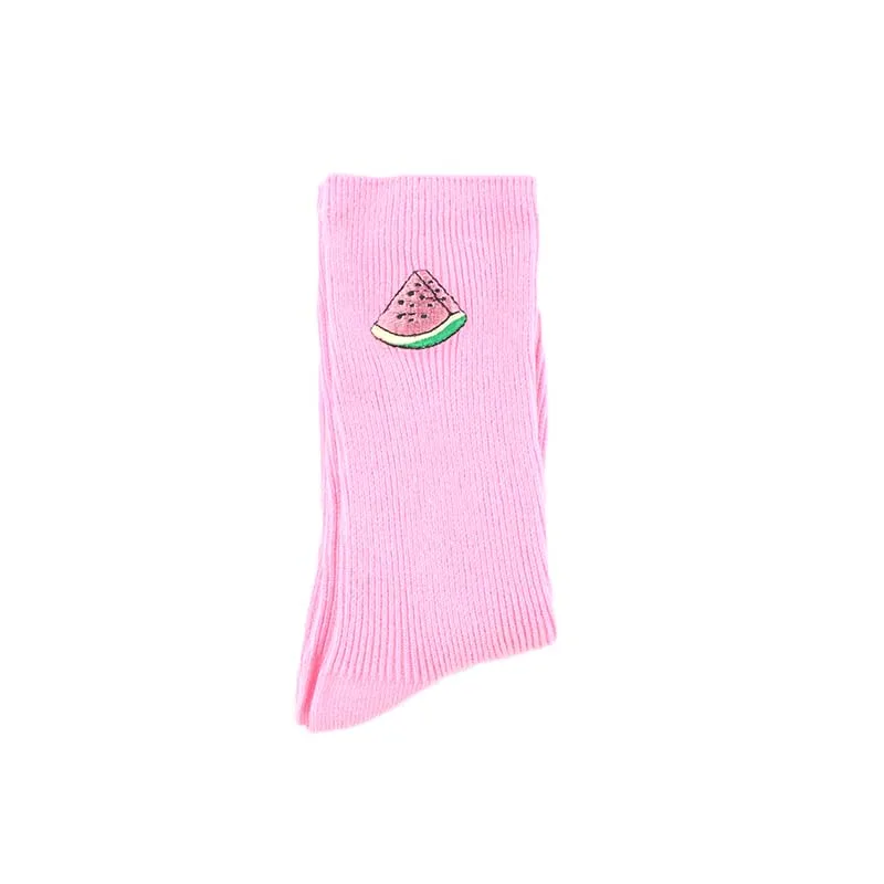 [WPLOIKJD] Милые кавайные носки с принтом фруктов, банана, вишни, персика, авокадо, Meias, Корея, Harajuku, Emabroidery, забавные носки - Color: Pink Socks
