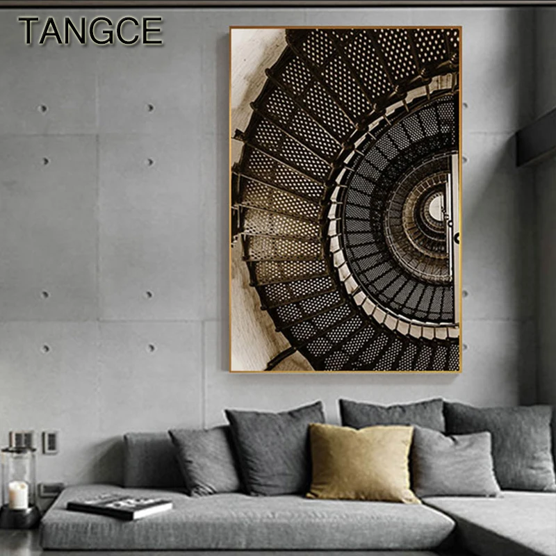 

Abstract Spiral Stair Vortex Inception Canvas Painting Fashion Retro Poster n Print For Living room Aisle Entrance Unique Decor