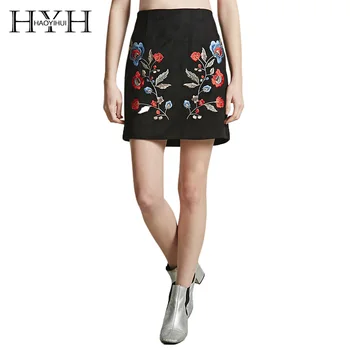 

HYH Haoyihui Brand Women Black Floral Embroidery A-Line Vintage Skirts High Waist Casual Female Zipper Back Ladies Slim Bottoms
