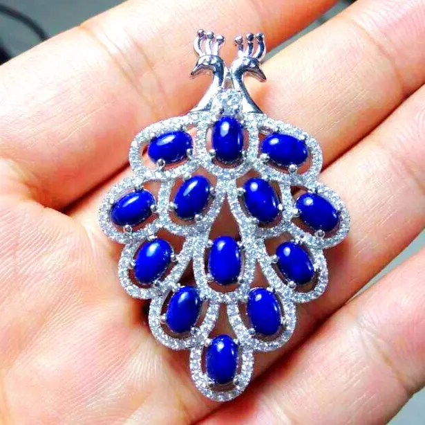 

925 sterling silver white gold finished lapis lazuli pendant super cheap