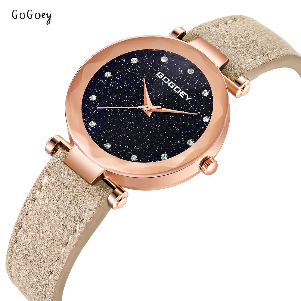 

Fashion Gogoey Brand Rose Gold Leather Watches Women Ladies Casual Dress Quartz Wristwatch Sky Stars Reloj Mujer Watch G4413-2