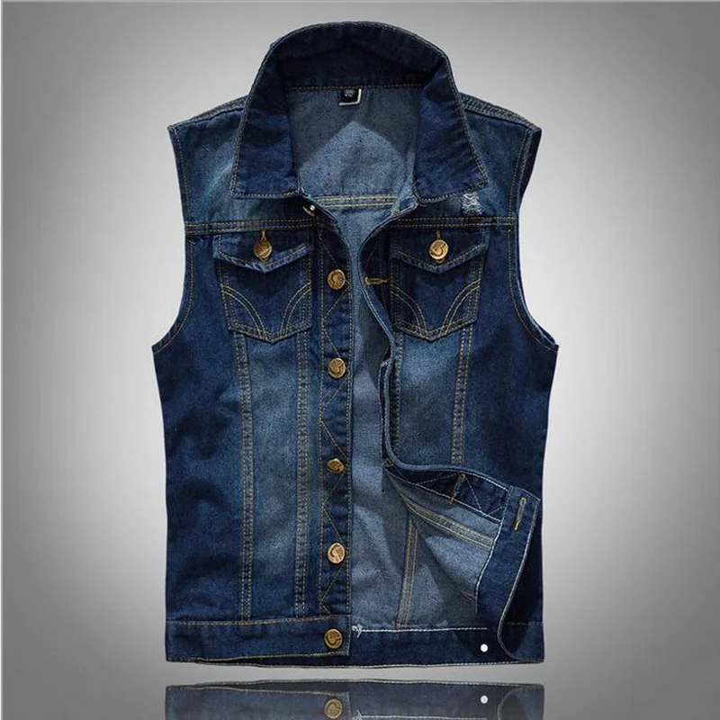 VXO Men Denim Waistcoat Denim Vest Men's Jacket Sleeveless Casual ...