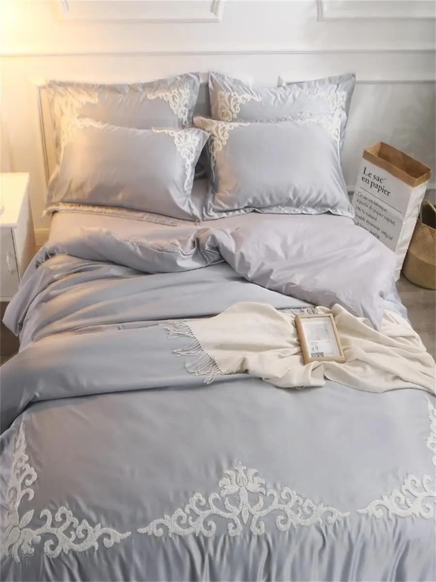 

4Pcs Bedlinens Set Modern Pure Color Solid Pattern Supple Bedsheet Cover