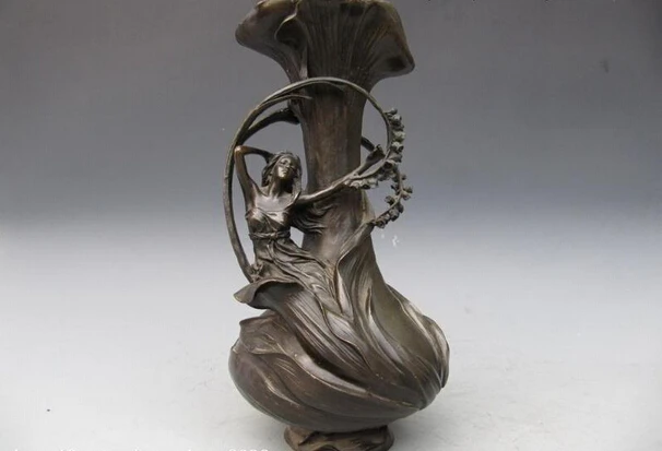 

S0836 Western Art Pure Bronze Carved water lily belle Vase D0318