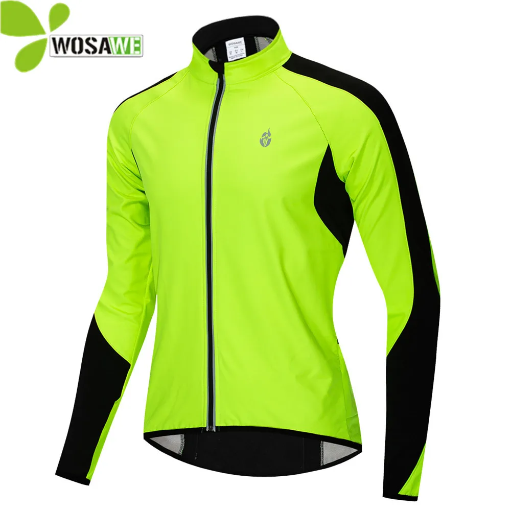 

WOSAWE Winter Thermal Fleece Cycling Jackets Men High Visibility Cycle Windbreaker Warm Up Standing Collar MTB Bike Jackets