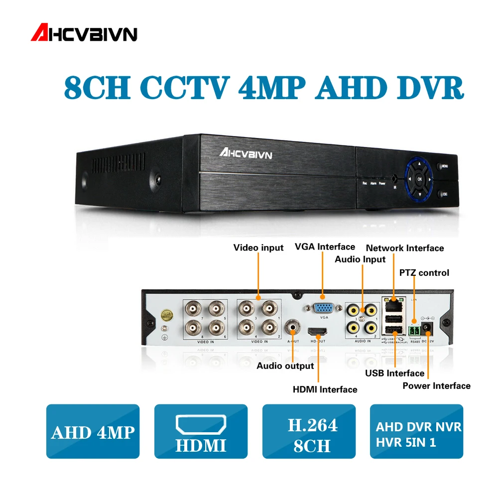 

2018 Hot 8CH 4MP AHD DVR Digital Video Recorder for CCTV Security Camera Onvif Network 16Channel IP HD 1080P NVR Email Alarm