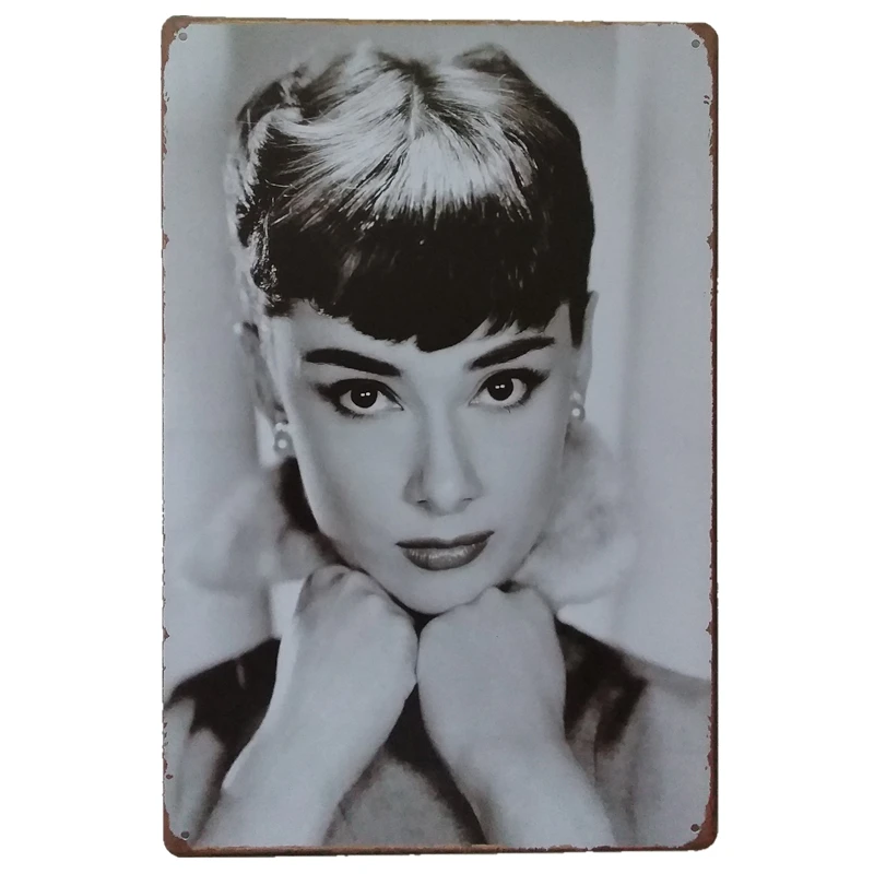 

Classic Audrey Hepburn Vintage Metal Plate Sign Poster Style Wall Art Pub Bar Club Wall Home Decoration Wall Art Paintings
