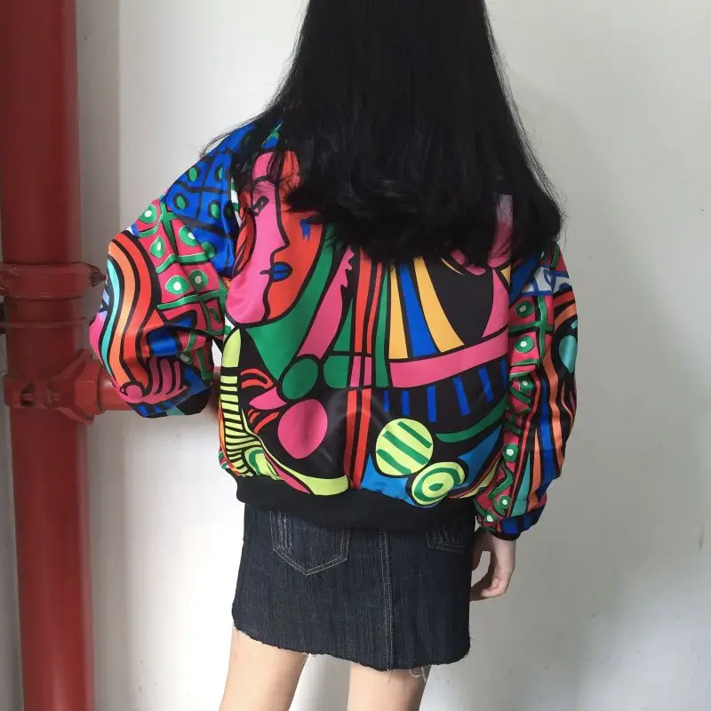 Fashion Print Embroidery Bomber Jacket Women Autumn Long Sleeve Baseball Jacket 2018 Brand Design Basic Coat Women's Jacket