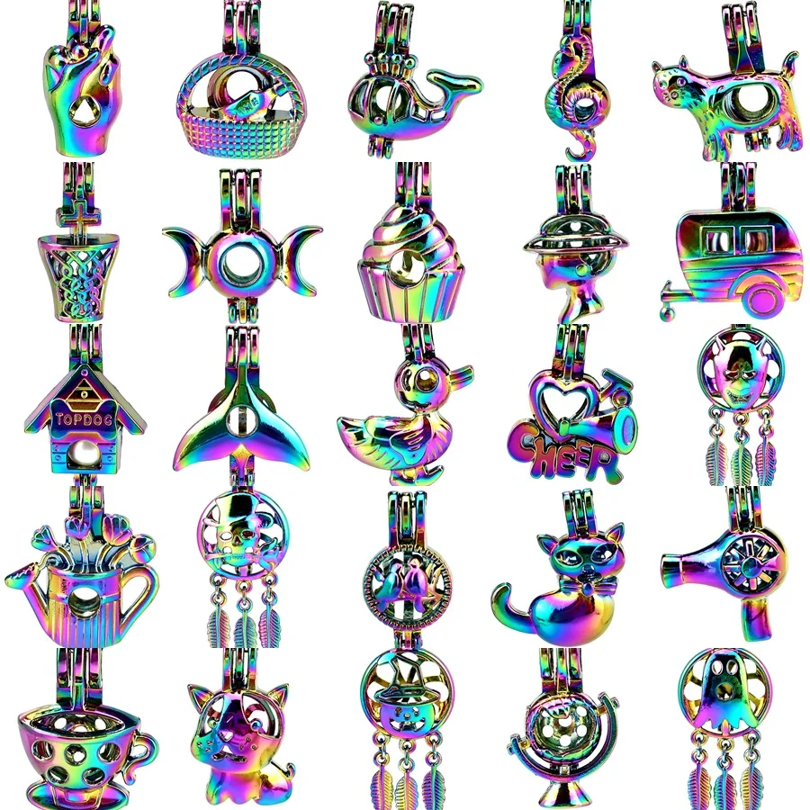 

1X Rainbow Pearl Cage Pumpkin Lantern Moon Goddess Pet Dog Cat Essential Oil Diffuser Beads Cage Locket for Oyster Pearl