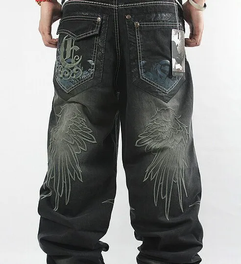 Бесплатная доставка Для мужчин s мешковатые джинсы Для мужчин широкие брюки джинсовые штаны хип-хоп 2018 Новая мода вышивка скейтбордист