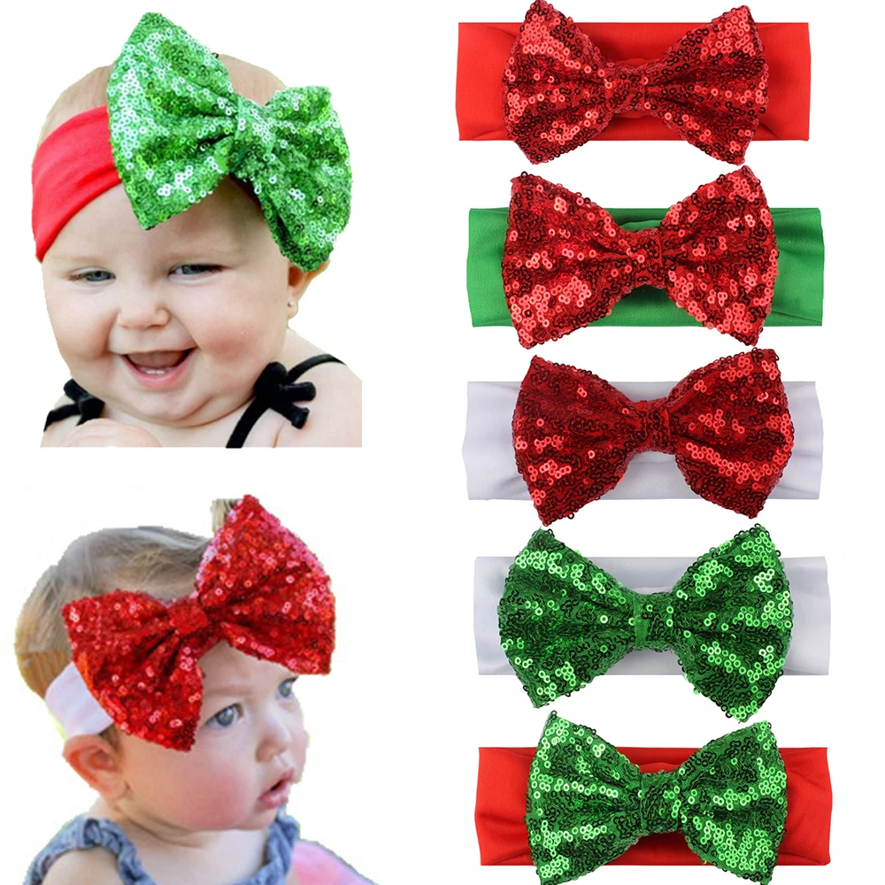 

1Pcs Newborn Baby Headband girls Cute Christmas Headband Sparkling Bow Knot Hairband Children Shinning Turban Hair Accessories