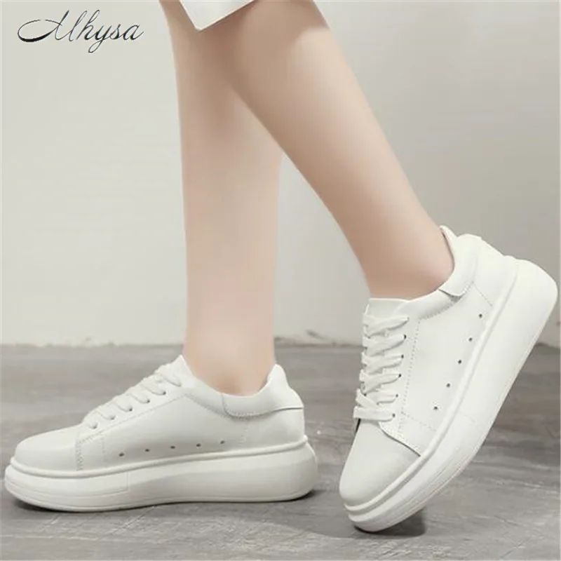 

Mhysa 2020 New spring and autumn laced shallow soft bottom white shoes leather fashion wild thick-soled women's shoes M179