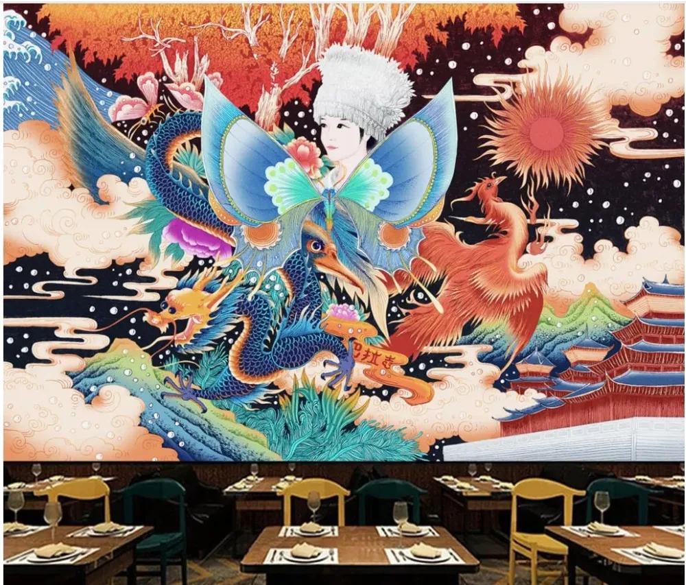 

Custom photo 3d wallpaper Chinese retro dragon and phoenix background wall Home decor 3d wall murals wallpaper for living room