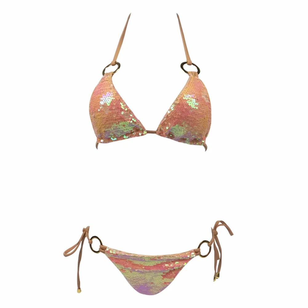 2018 Hot Sell Bikini Set Women Sexy Low Waist Bathing Suit Simple Sequins Beach Brazilian Swimsuit Halter Bandage Swimwear 2018 Hot Sell Bikini Set Women Sexy Low Waist Bathing Suit Simple Sequins Beach Brazilian Swimsuit Halter Bandage Swimwear
