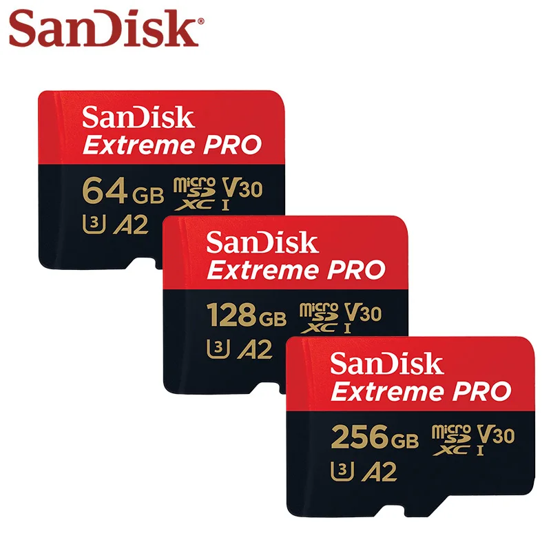 Sandisk Extreme PRO Card 64 Гб 128 256 A2 Class 10 UHS-I U3 Max Скорость чтения 170 МБ/с. V30 32 Гб A1, Micro SD карта, карта памяти Micro SD