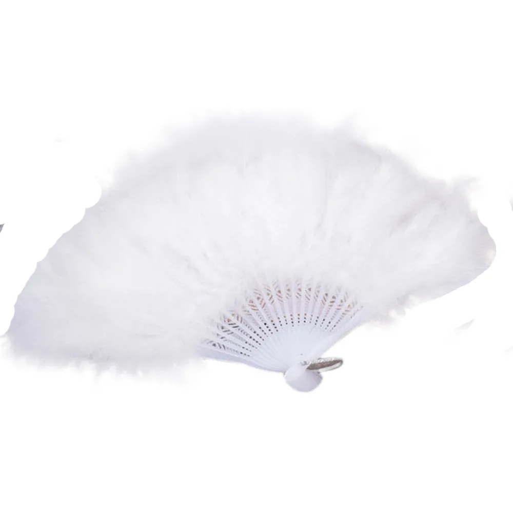 New Hand fan Wedding Showgirl Dance Elegant Large Feather Folding Hand Fan Decor Decal hand held folding fan ventaglio a mano - Цвет: White