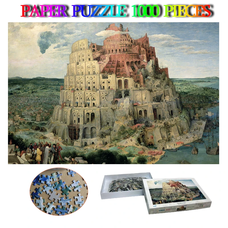 

The Tower of Babel 1000 Pieces Paper Jigsaw Puzzle Adult Puzzle Famous Painting Kids Education Adults 1000 Pieces Puzzle Toys