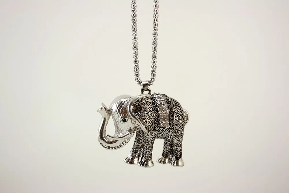 Счастливый резной узор Слон благоприятный Длинные ожерелья и подвески для женщин Шарм вечерние подарки X607
